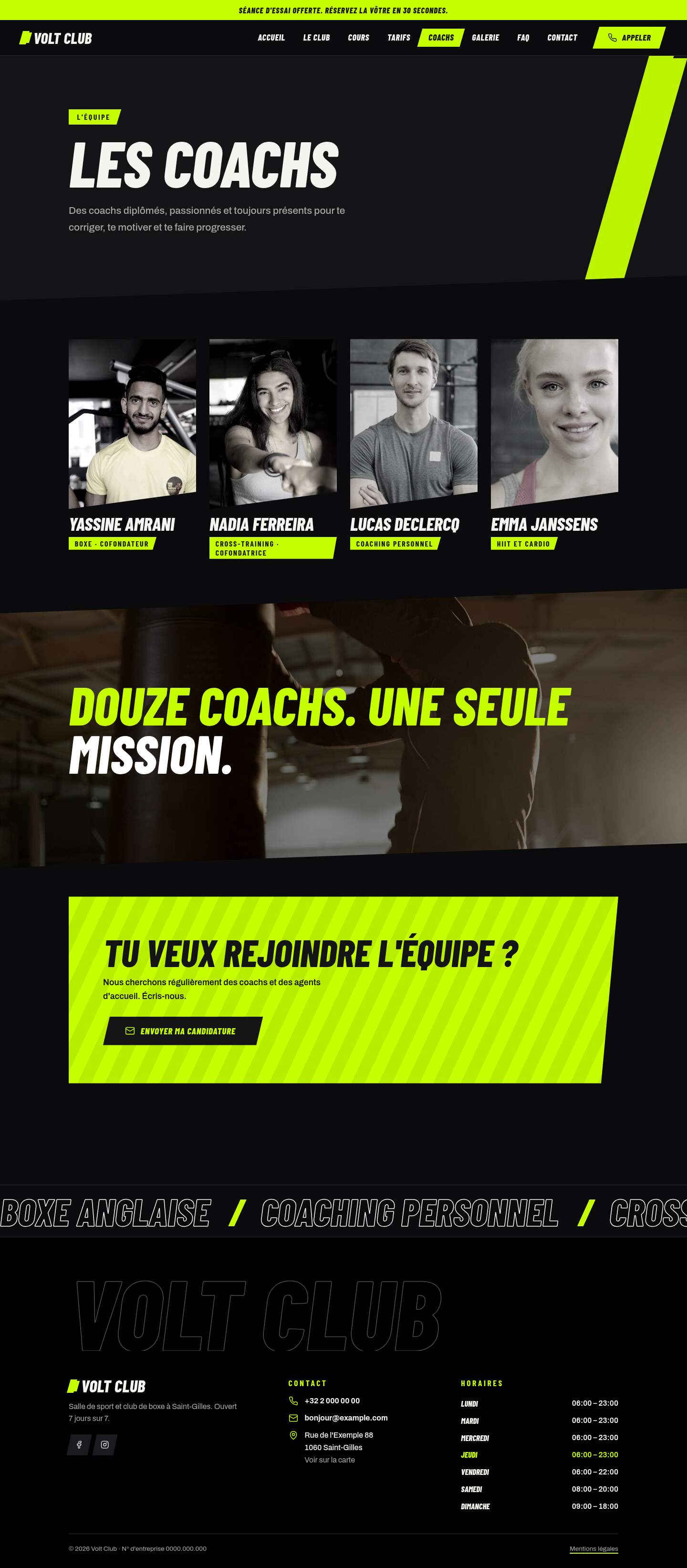 La page « Coachs » du modèle Volt sur un ordinateur