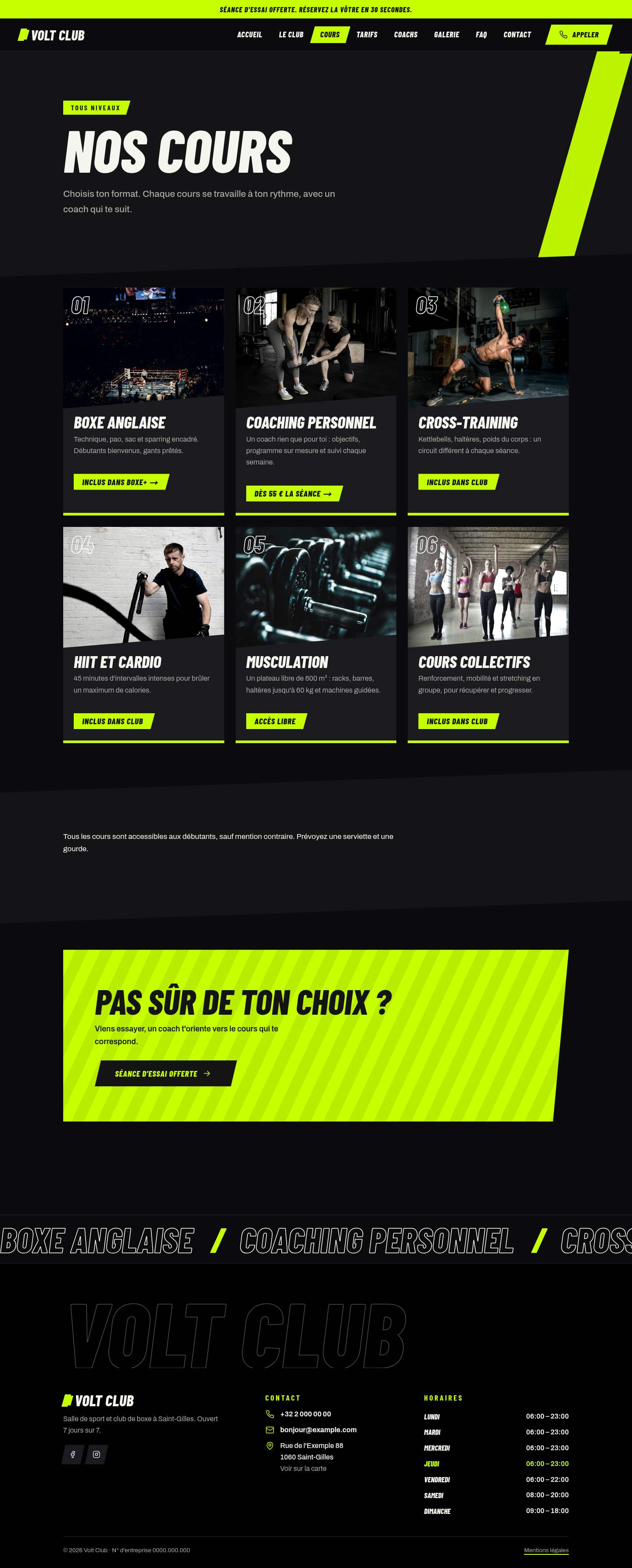 La page « Cours » du modèle Volt sur un ordinateur
