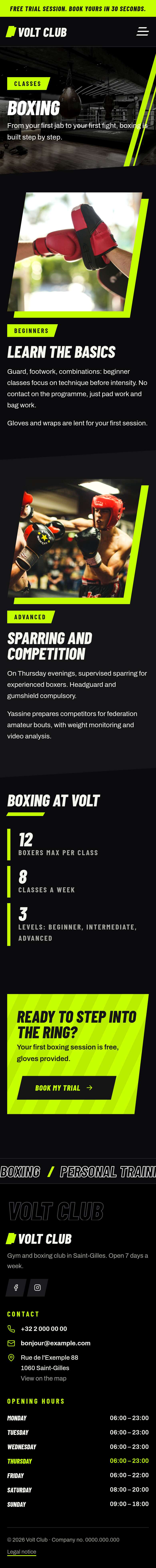 The “Boxing” page of the Volt design on a phone, part 1 of 2