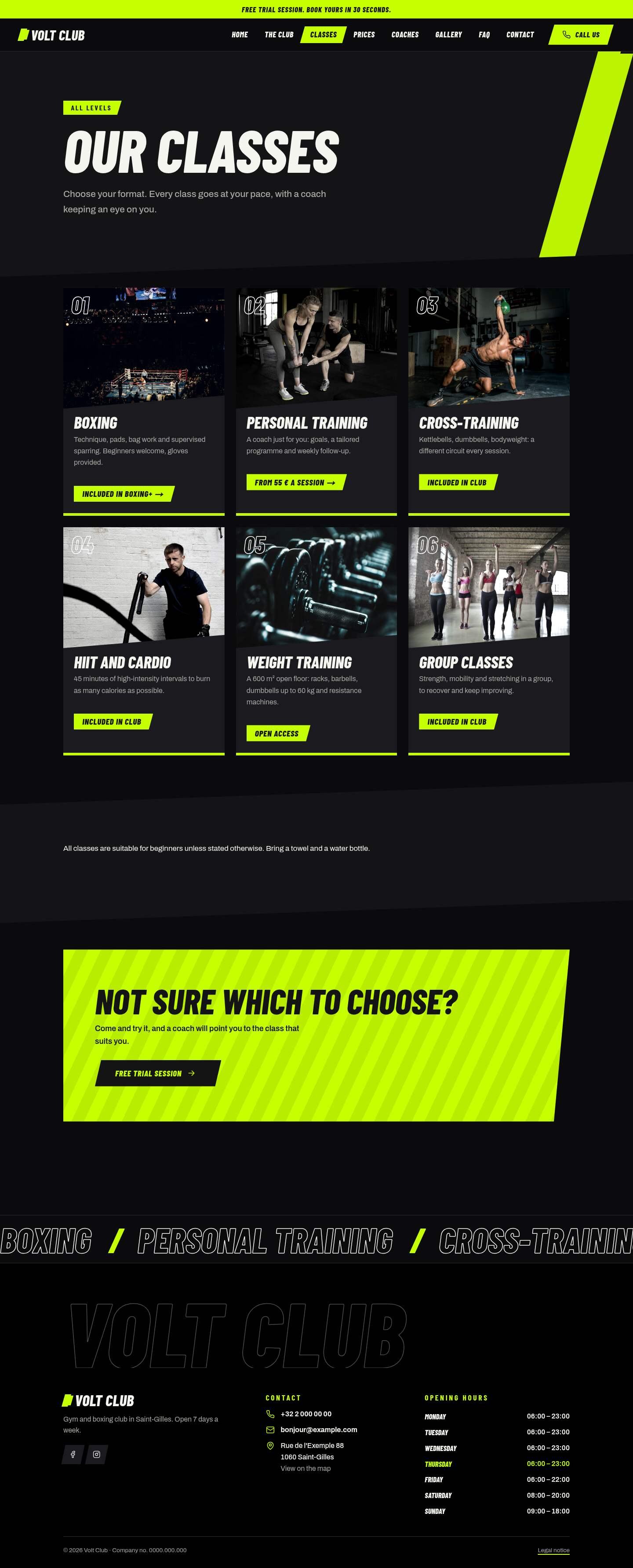 The “Classes” page of the Volt design on a computer