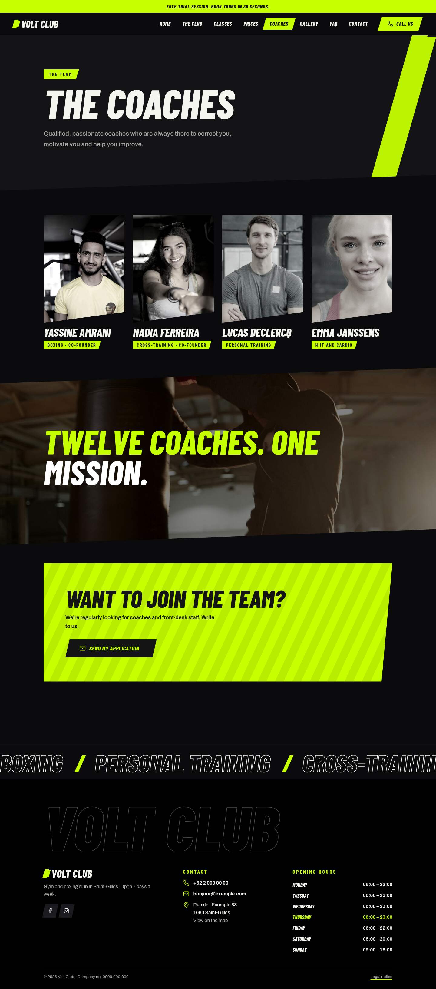The “Coaches” page of the Volt design on a computer