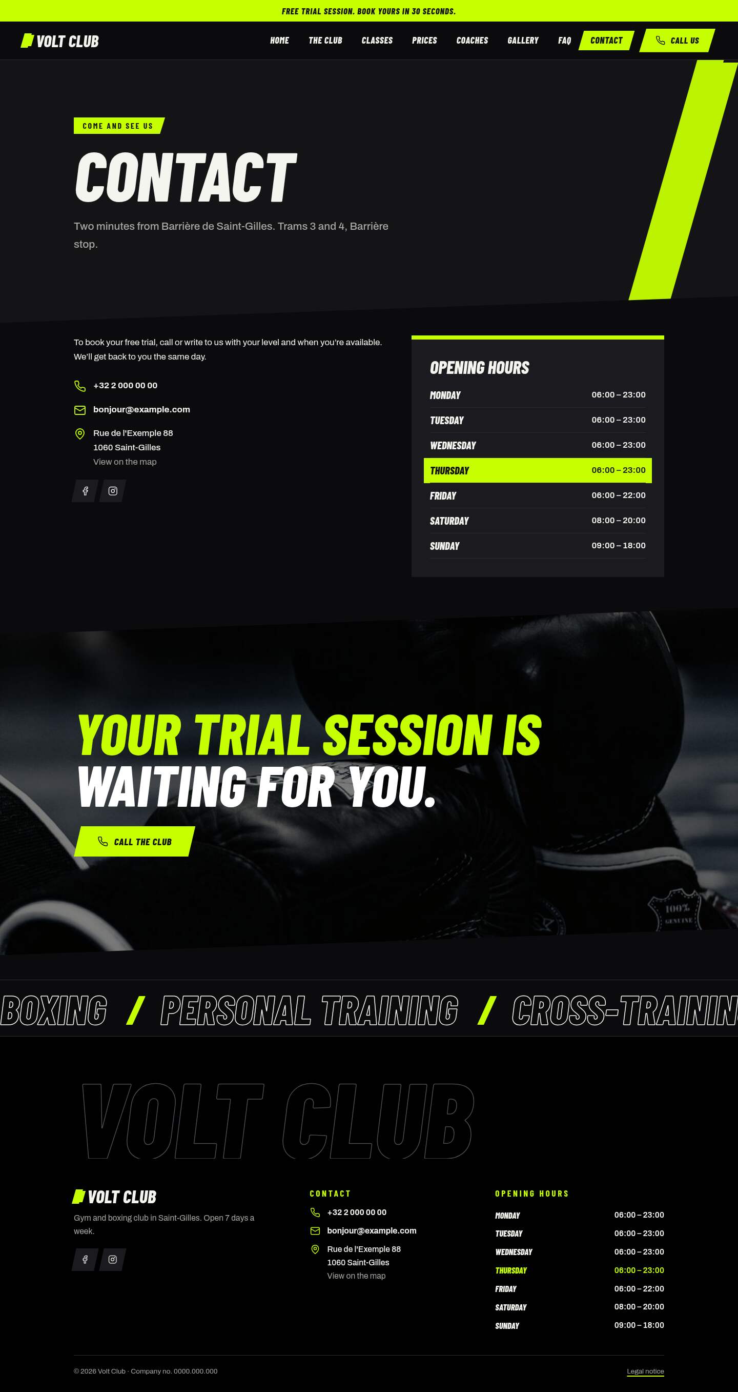 The “Contact” page of the Volt design on a computer