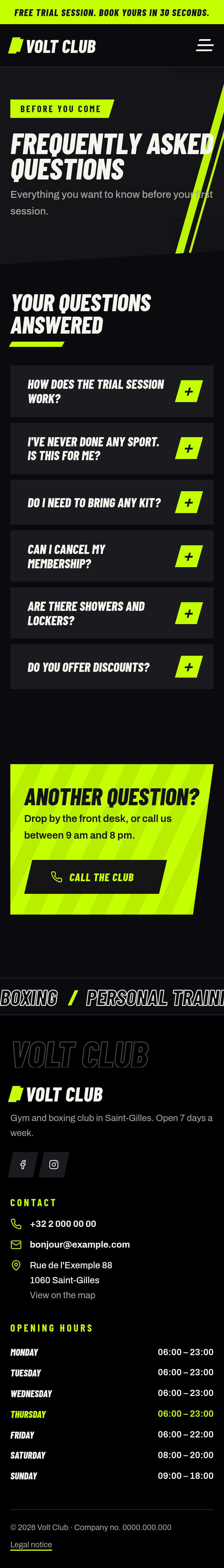 The “FAQ” page of the Volt design on a phone, part 1 of 2