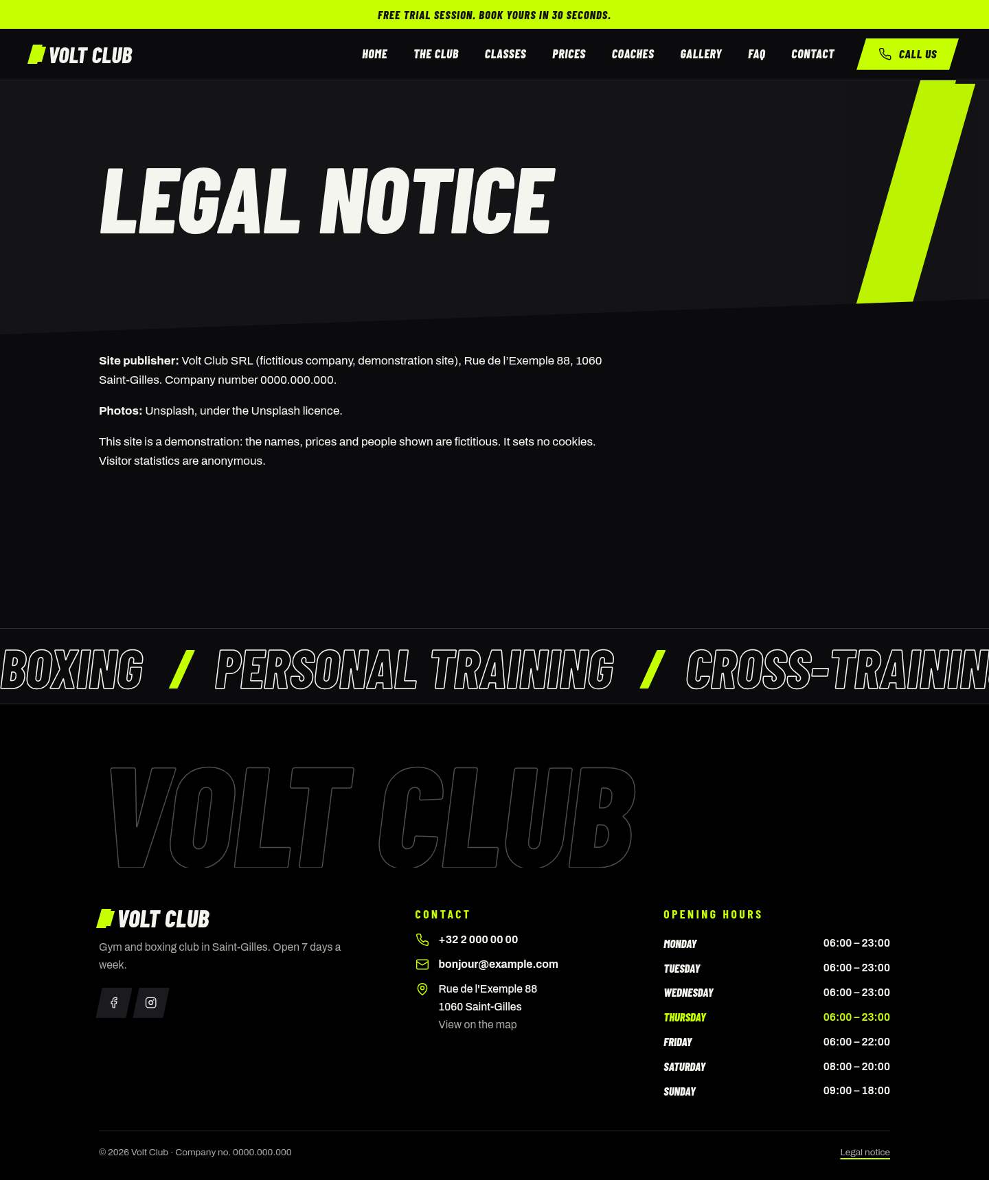 The “Legal notice” page of the Volt design on a computer