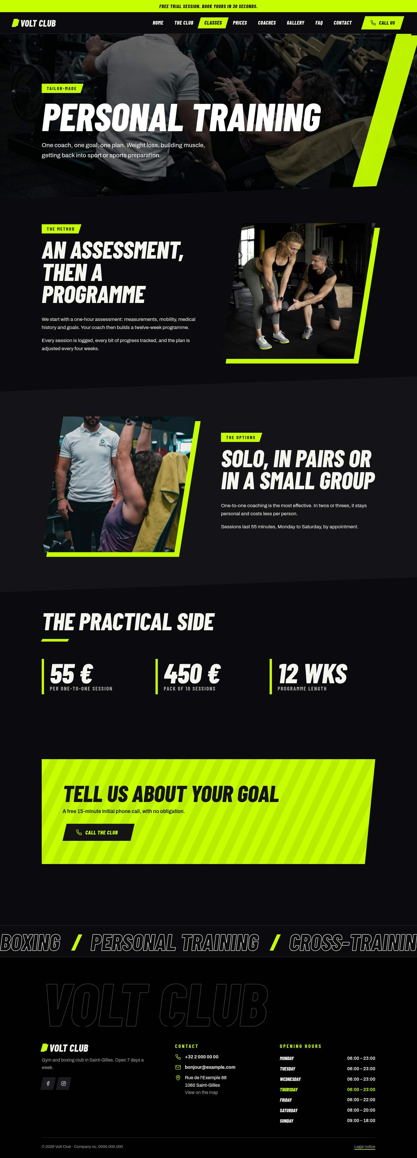 The “Personal training” page of the Volt design on a computer