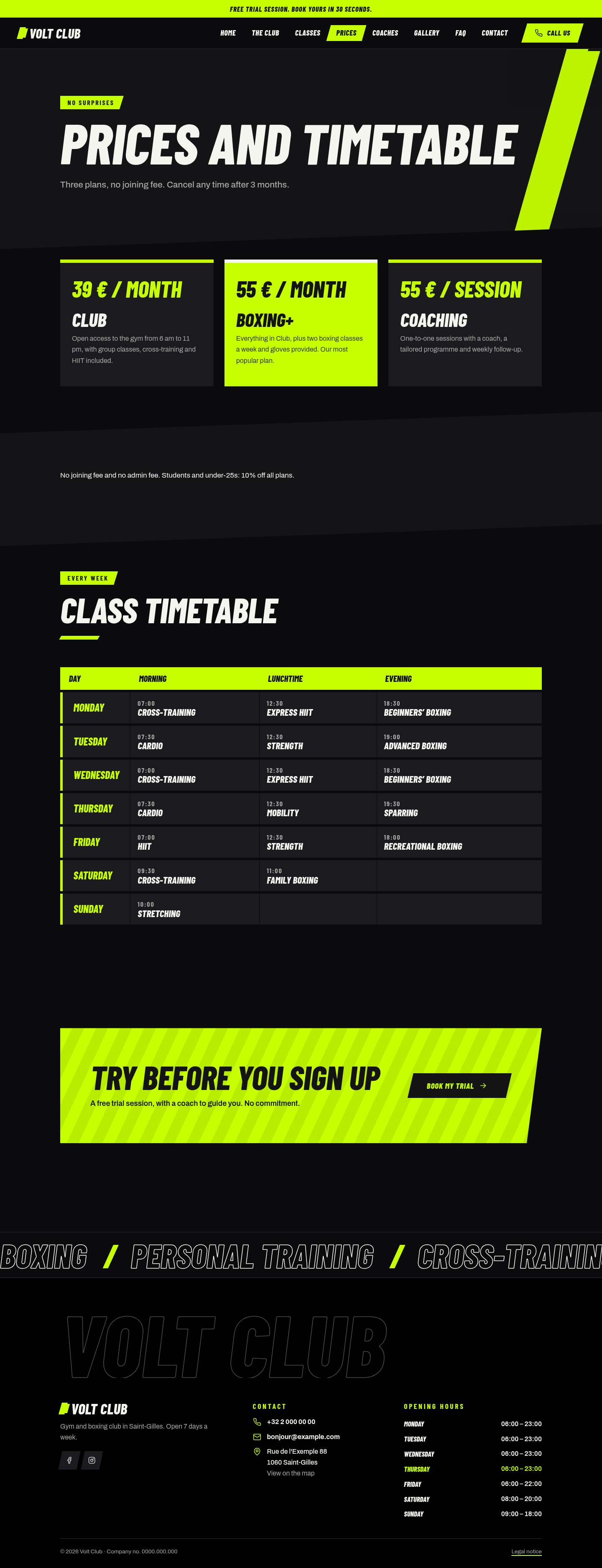 The “Prices” page of the Volt design on a computer