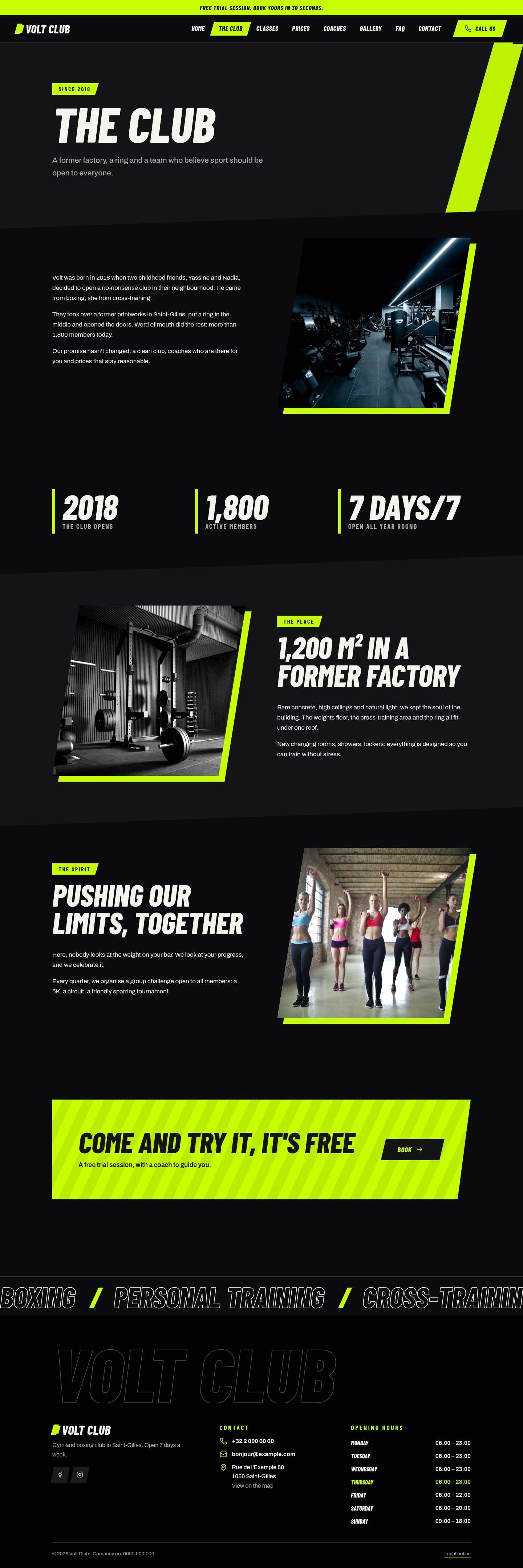 The “The club” page of the Volt design on a computer