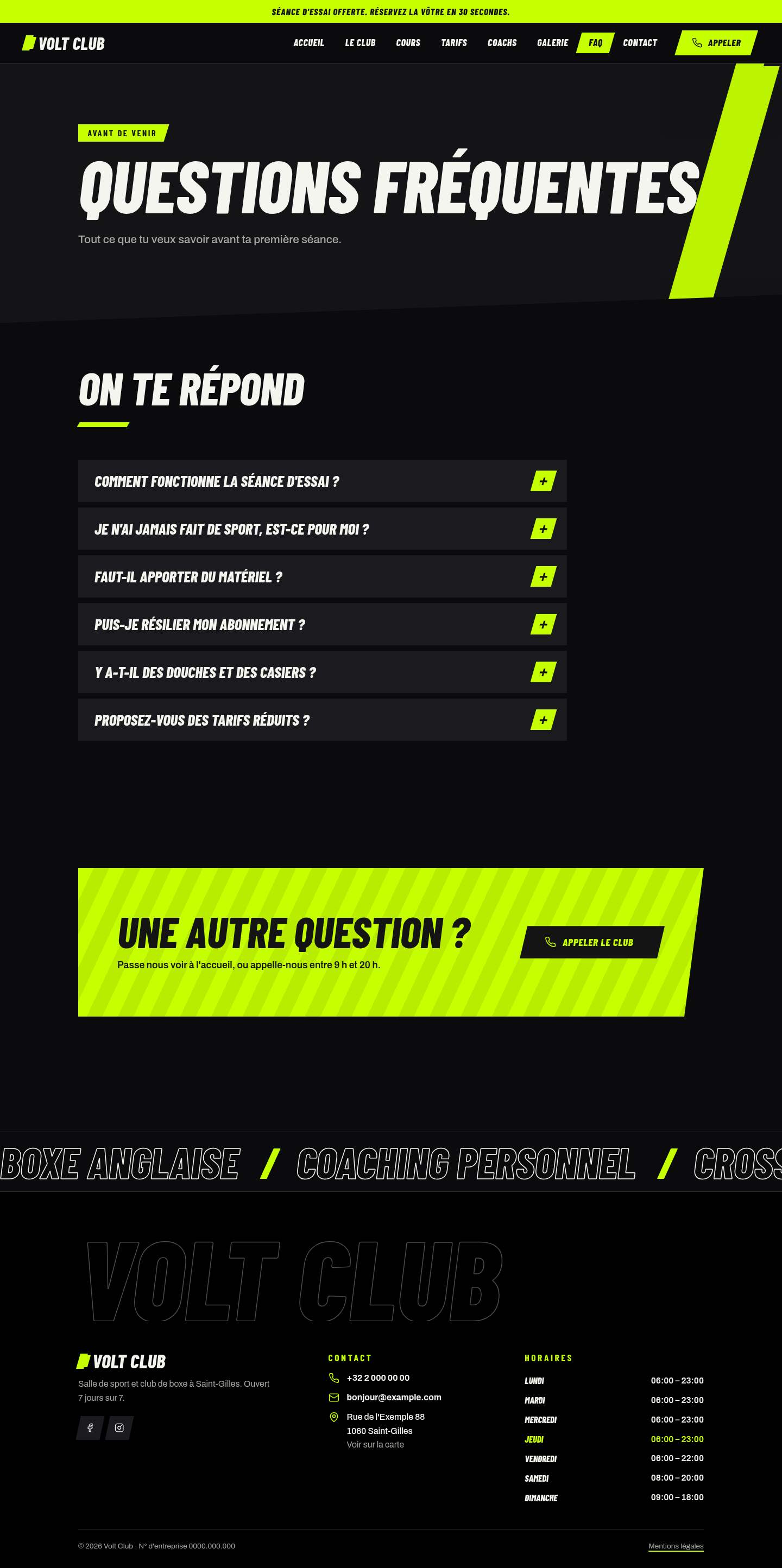 La page « FAQ » du modèle Volt sur un ordinateur