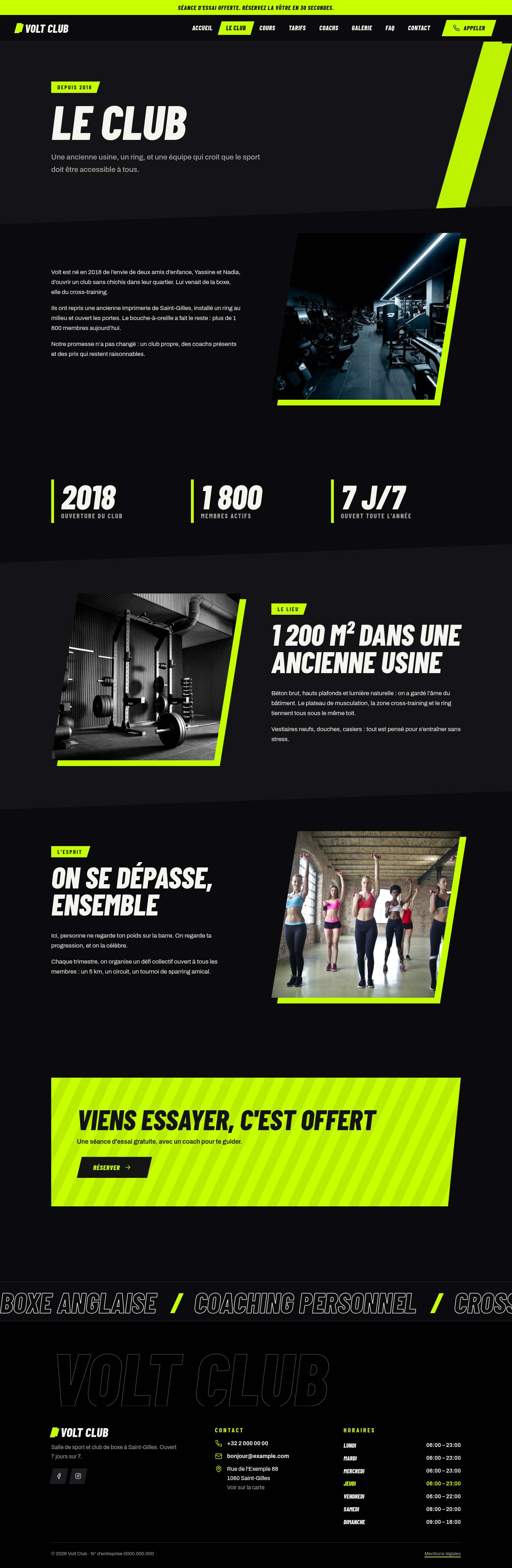 La page « Le club » du modèle Volt sur un ordinateur