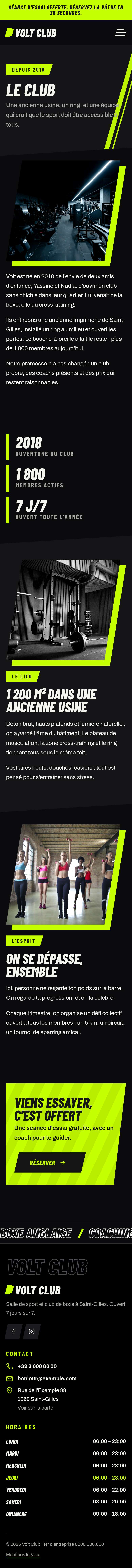 La page « Le club » du modèle Volt sur un téléphone, partie 1 sur 2