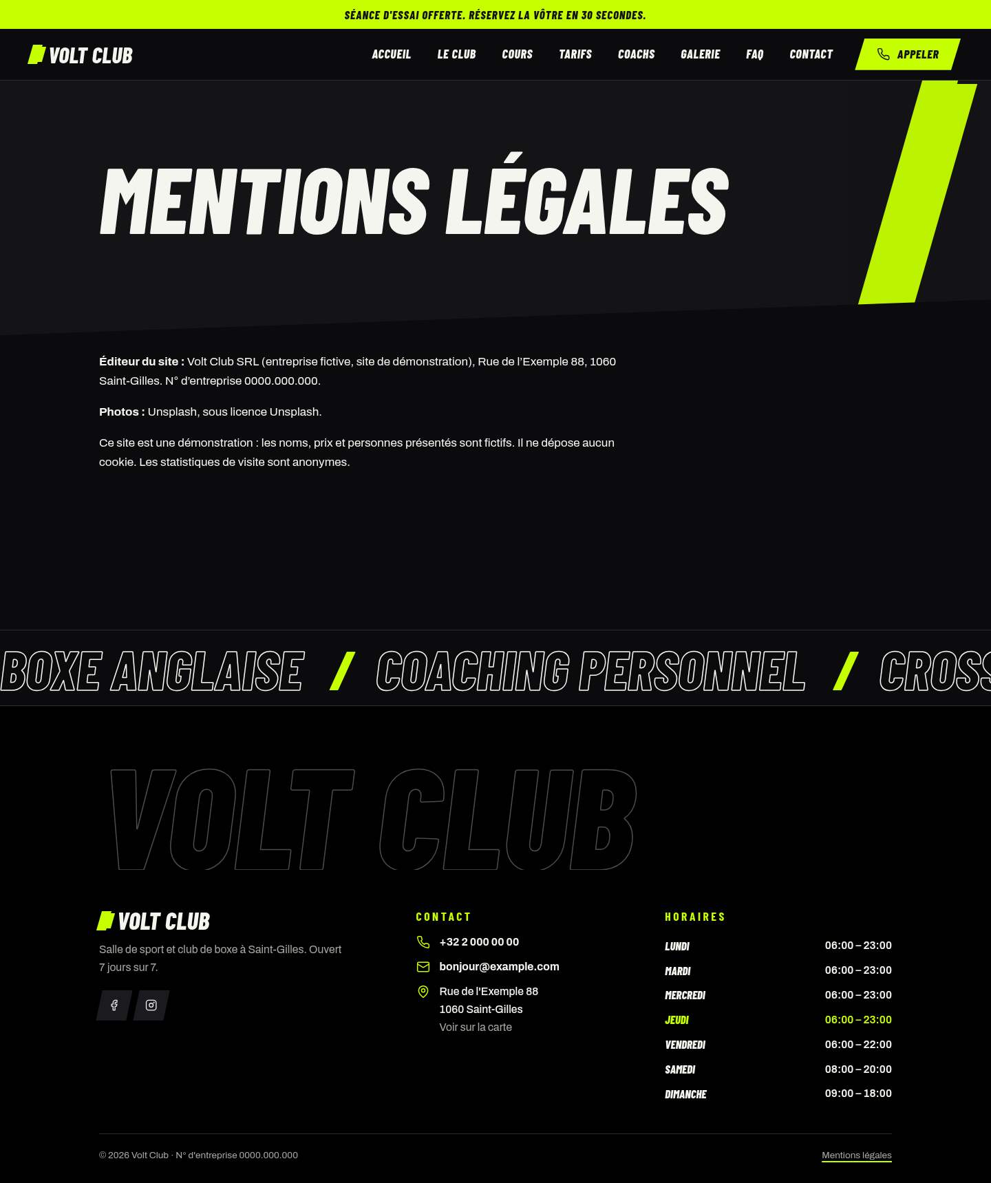 La page « Mentions légales » du modèle Volt sur un ordinateur